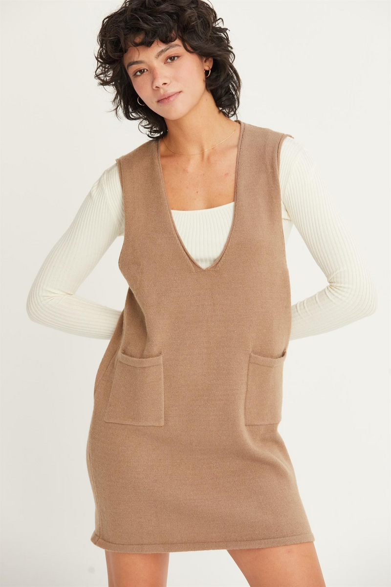 Beige Autumn Air Pinafore Mini Dress Mini Dress