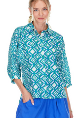 Light Gray Contrast Print Blouse in Emerald Cut Blouse