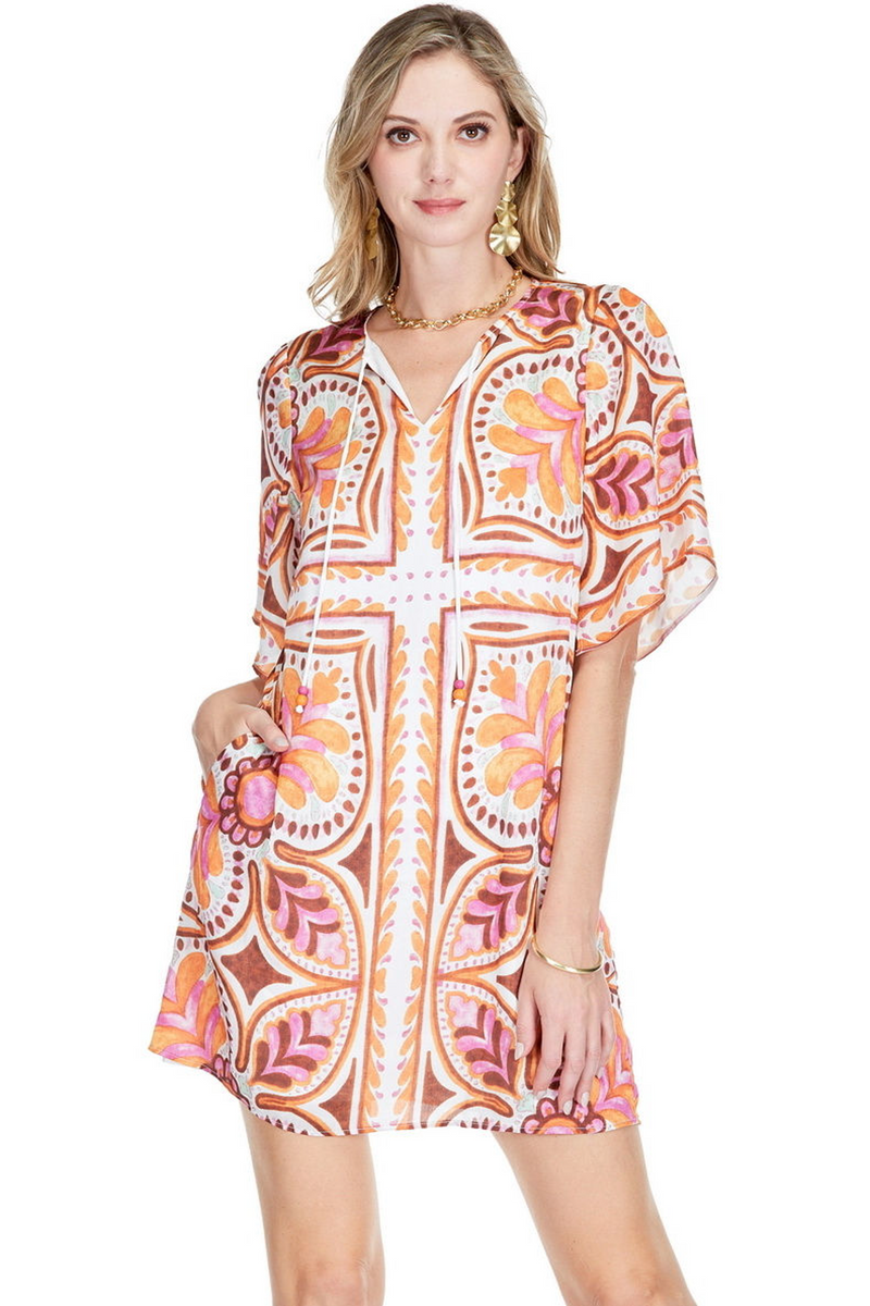 Wheat Kimono Tunic Dress in Floral Mandala Mini Dress