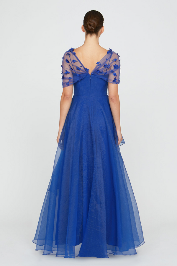 Dark Slate Blue Atlas | Shaw Draped Gown Formal Dress