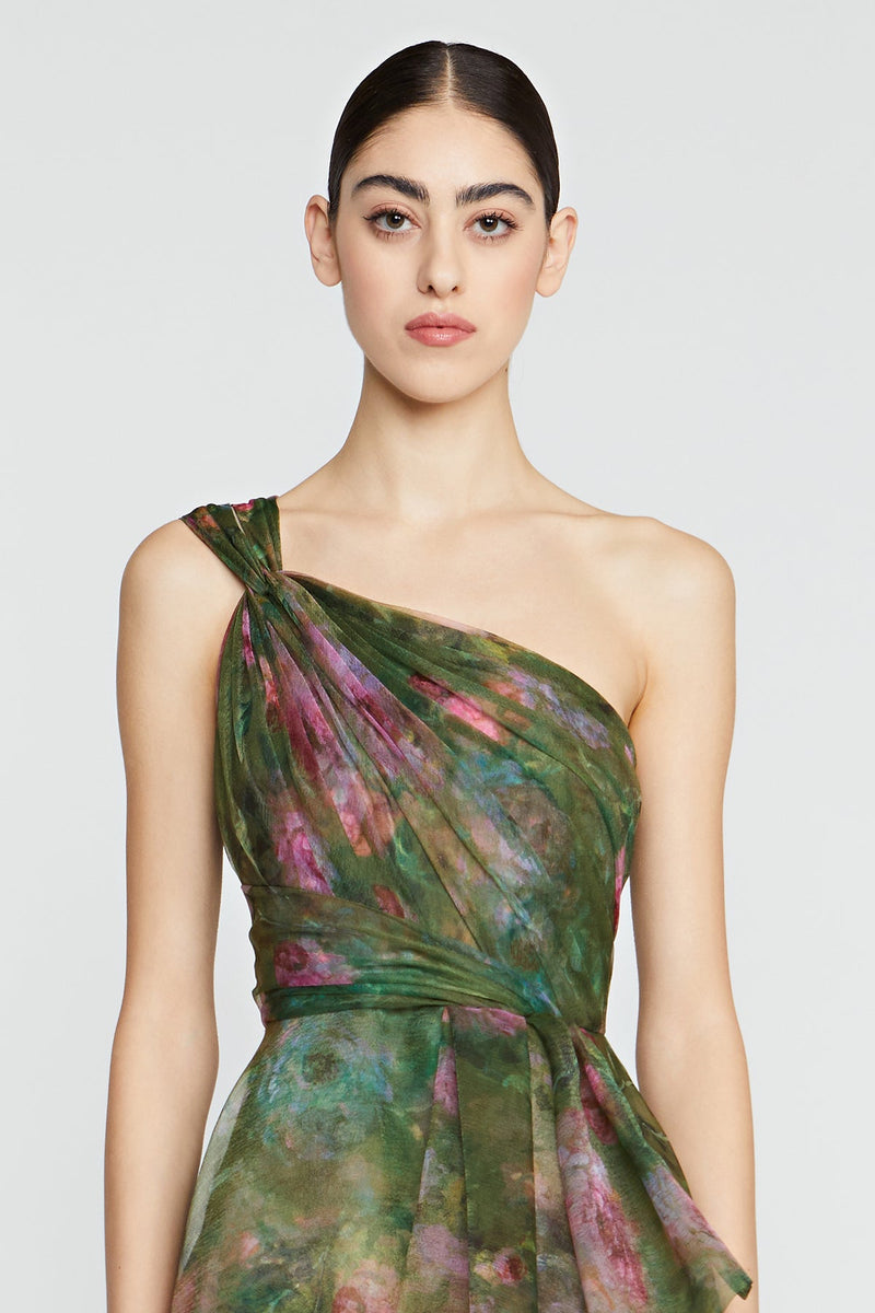 Dark Olive Green Meadow | One Shoulder Gown Formal Dress