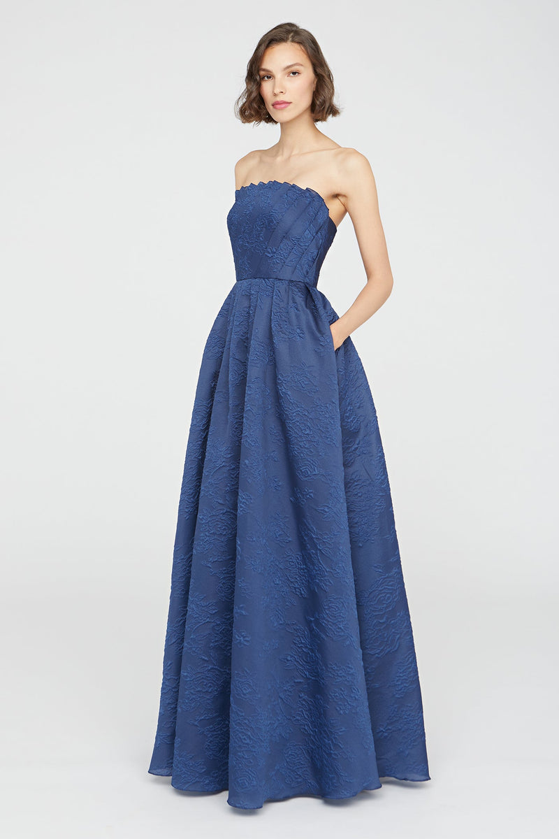 Dark Slate Blue Mariana | Fan Fold Bodice Gown in Midnight Celeste Formal Dress