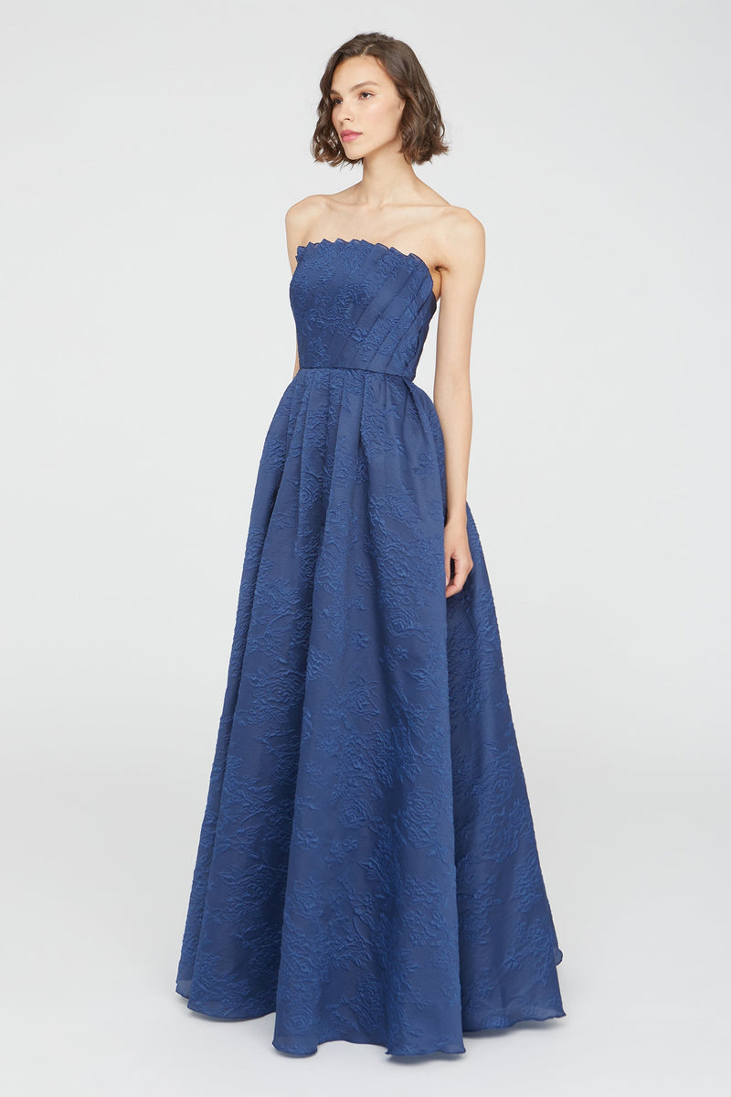 Dark Slate Blue Mariana | Fan Fold Bodice Gown in Midnight Celeste Formal Dress