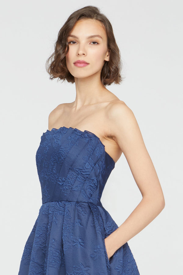 Dark Slate Blue Mariana | Fan Fold Bodice Gown in Midnight Celeste Formal Dress