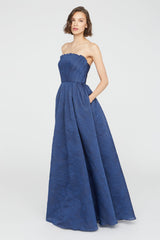 Dark Slate Blue Mariana | Fan Fold Bodice Gown in Midnight Celeste Formal Dress