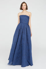 Dark Slate Blue Mariana | Fan Fold Bodice Gown in Midnight Celeste Formal Dress