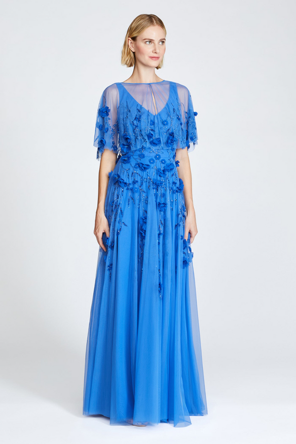 Royal Blue Fabiana | Beaded Capelet Gown Formal Gown