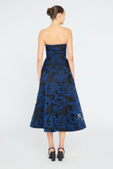 Lavender Laure Jacquard Midi Dress in Midnight Navy/Black Midi Dress