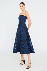 Lavender Laure Jacquard Midi Dress in Midnight Navy/Black Midi Dress