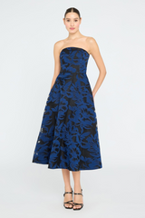 Lavender Laure Jacquard Midi Dress in Midnight Navy/Black Midi Dress