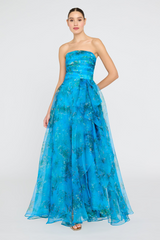 Light Sea Green Anaclara | Strapless Gown in High Noon Blossoms Formal Dress