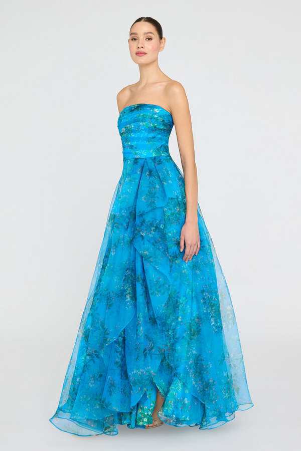 Light Sea Green Anaclara | Strapless Gown in High Noon Blossoms Formal Dress