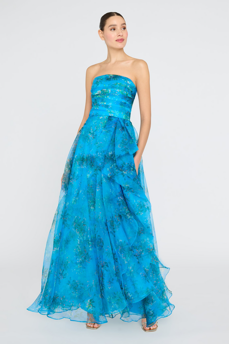 Light Sea Green Anaclara | Strapless Gown in High Noon Blossoms Formal Dress