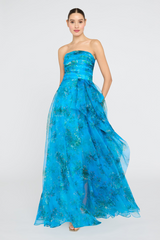 Light Sea Green Anaclara | Strapless Gown in High Noon Blossoms Formal Dress