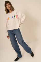 Light Gray C'est La Vie Raw Hem Sweatshirt Sweatshirt