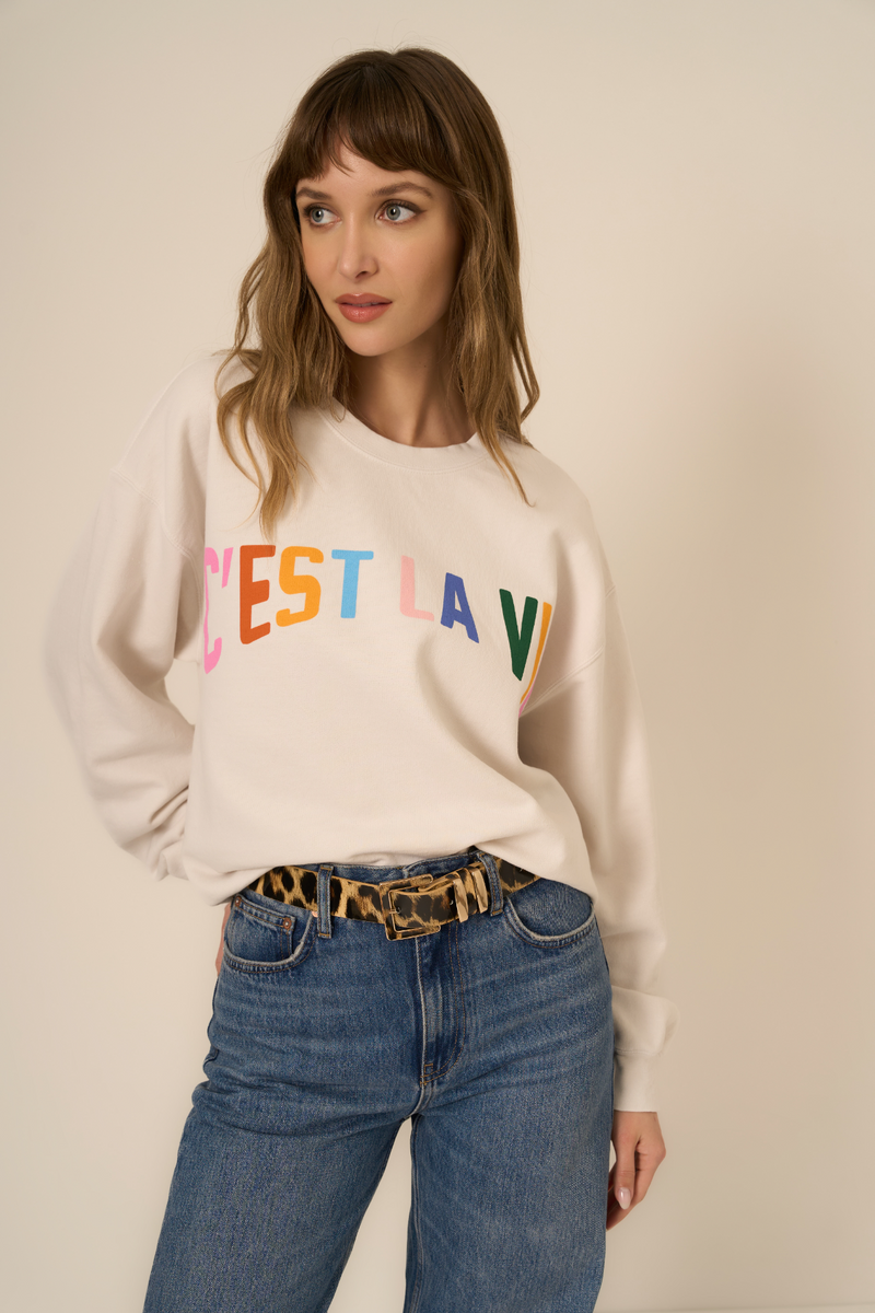 Gray C'est La Vie Raw Hem Sweatshirt Sweatshirt