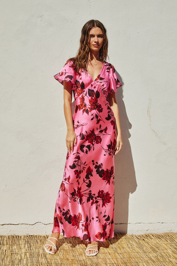 Gray Tickle Me Pink Floral Maxi Dress