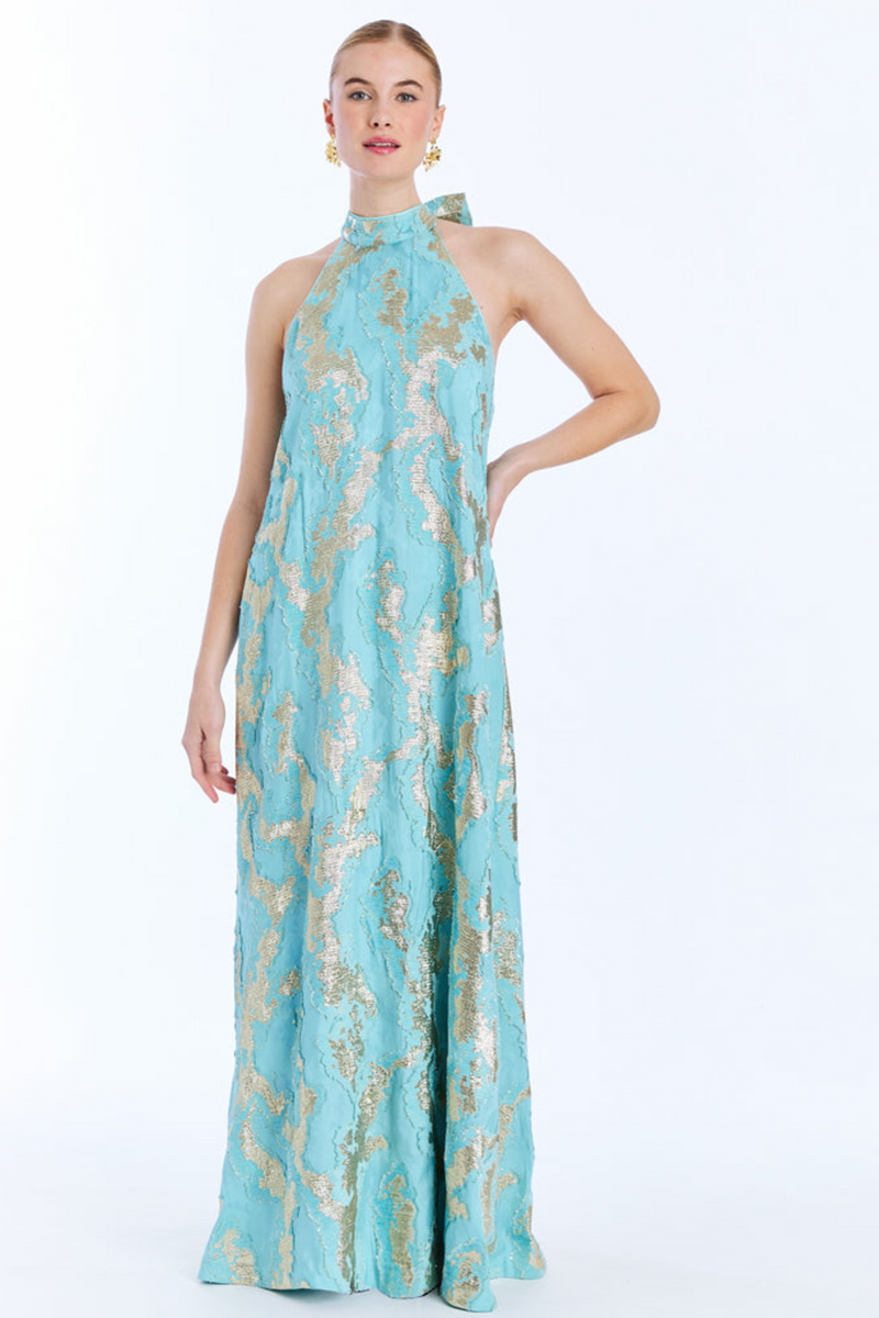 White Smoke Adelina Gown in Blue/Gold Formal Dress