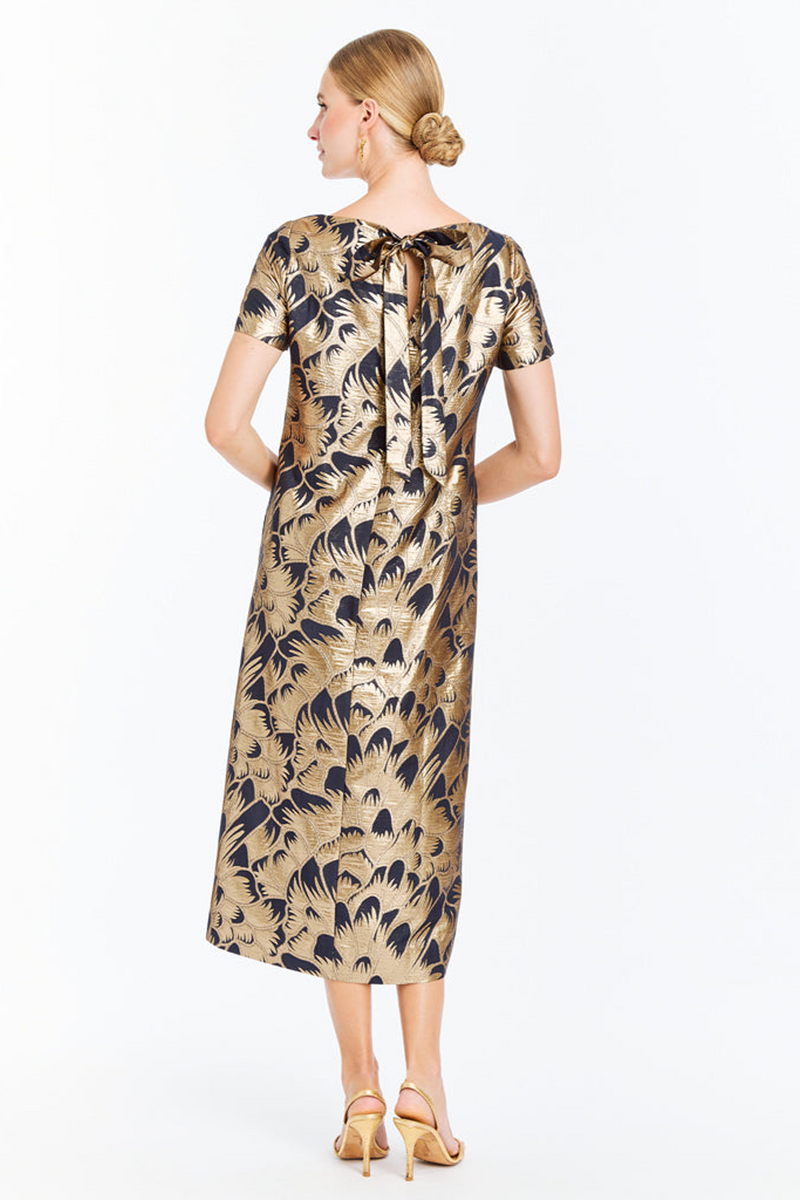 White Smoke Adria Midi Dress in Navy Gold Midi Dress