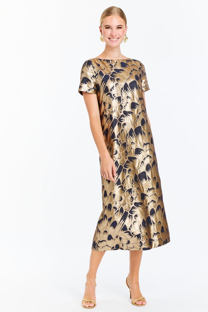 White Smoke Adria Midi Dress in Navy Gold Midi Dress