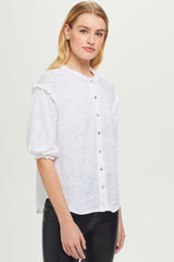 Antique White Button Down Poet Blouse Shirts & Tops