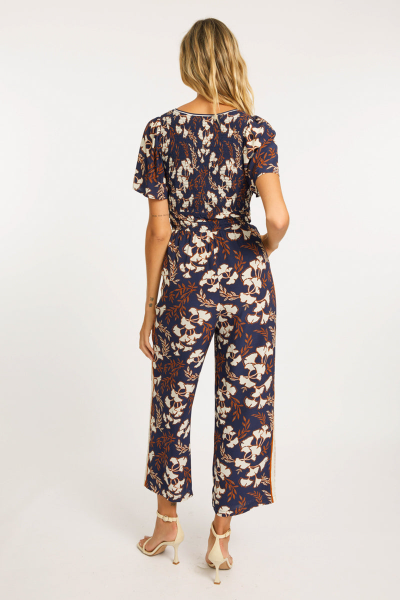 Beige Charlize Ginko Block Print Jumpsuit Jumpsuit