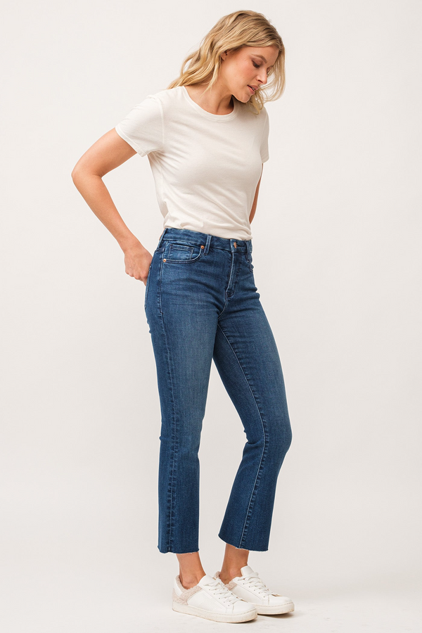 Antique White Jeanne Mid Rise Cropped Flare Jeans | Violet Blue Jeans