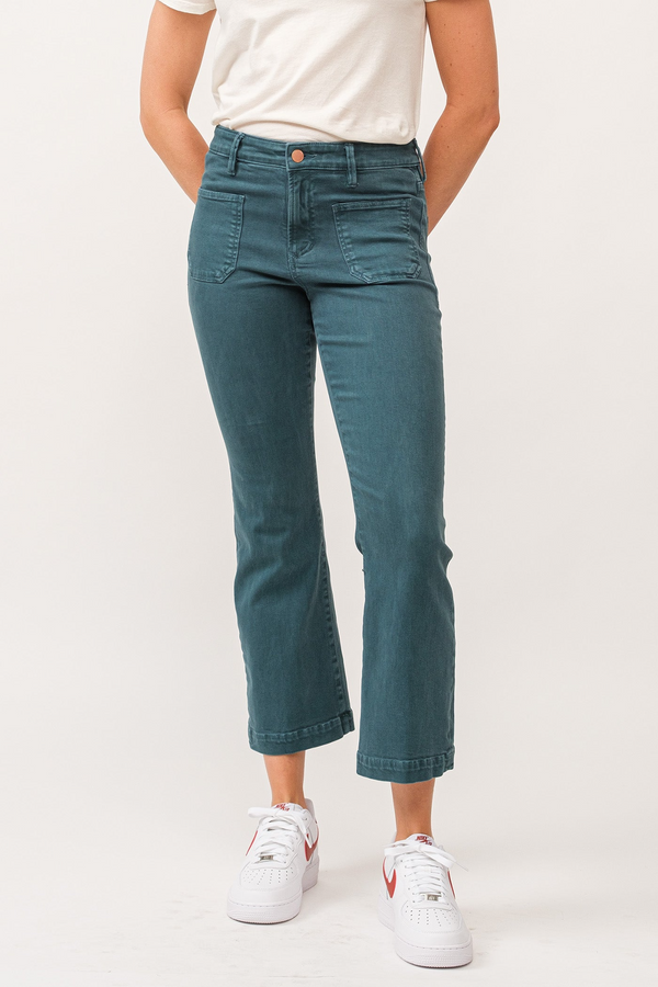 Dark Slate Gray Jeanne Mid Rise Cropped Flare Jeans | Deep Teal Jeans