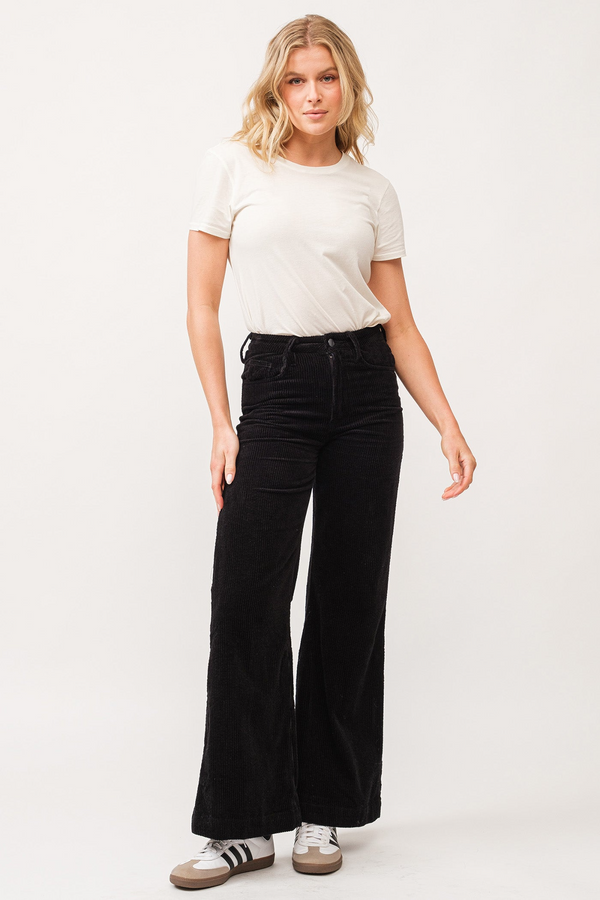 Beige Fiona High Rise Wide Leg Jean | Black Corduroy Jeans