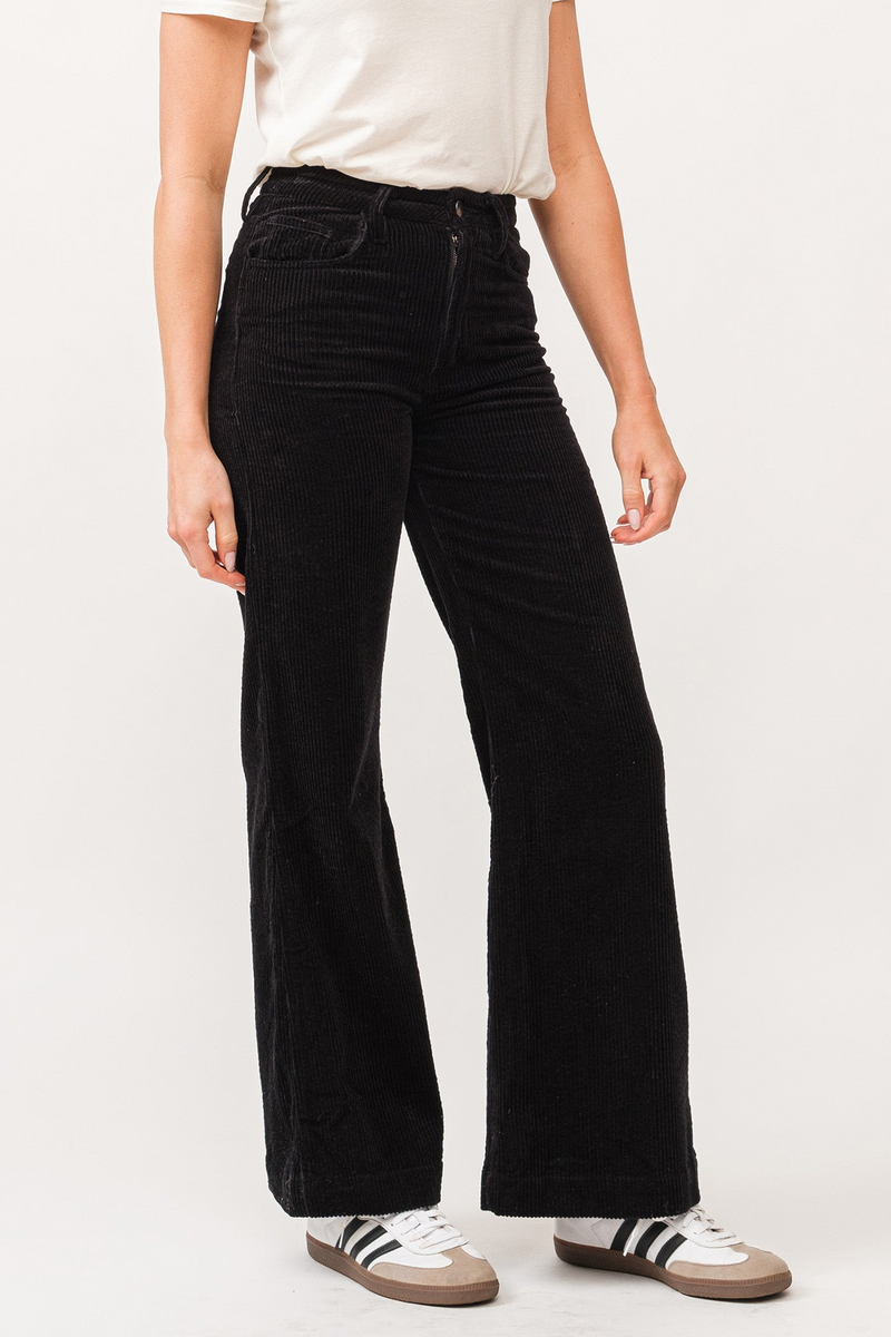 Antique White Fiona High Rise Wide Leg Jean | Black Corduroy Jeans