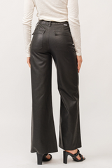 Antique White Fiona High Rise Wide Leg Jean | Smoked Charcoal Vegan Leather Jeans