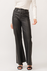 Dark Slate Gray Fiona High Rise Wide Leg Jean | Smoked Charcoal Vegan Leather Jeans