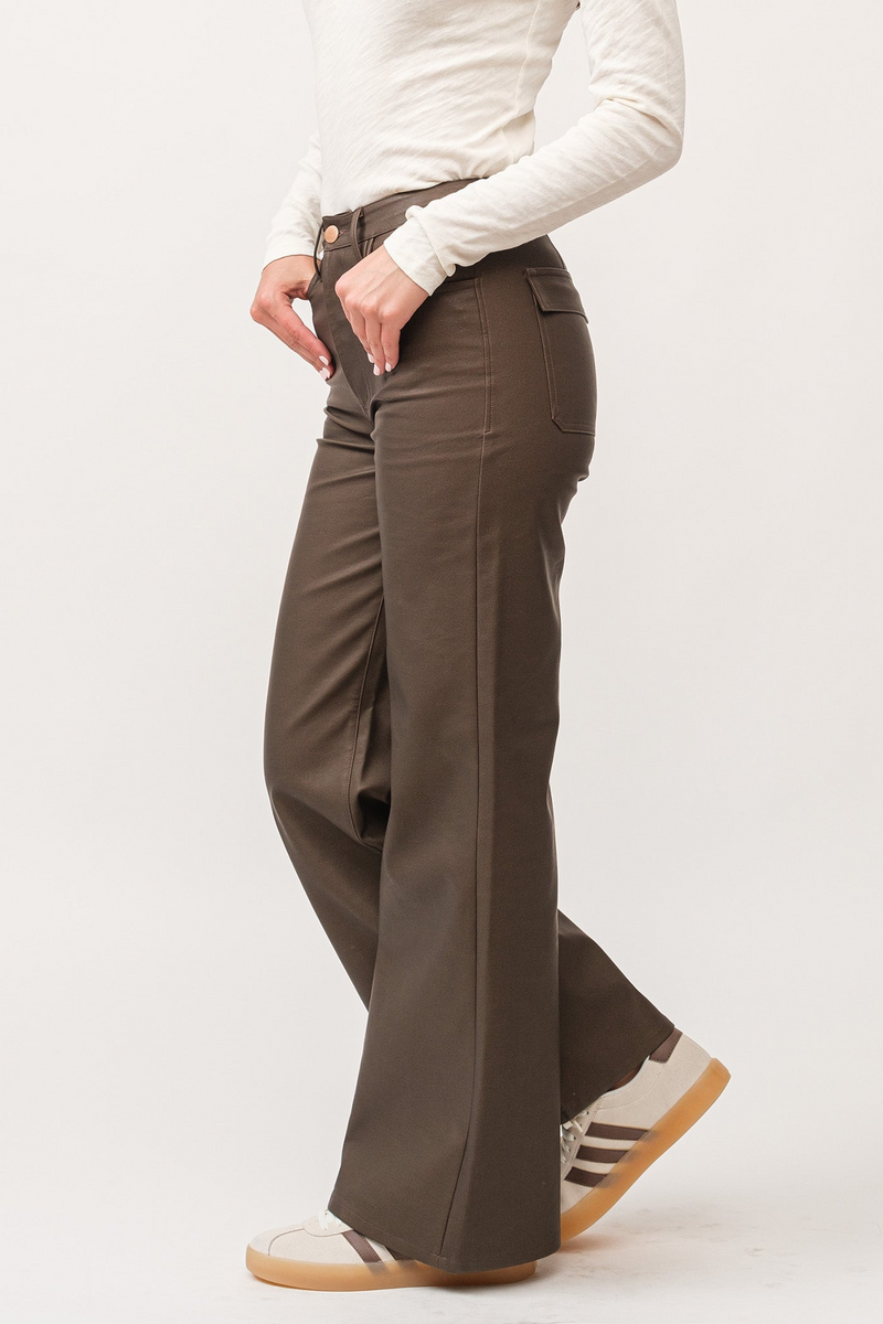 Dark Olive Green Fiona High Rise Wide Leg Pant | Toasted Coconut Vegan Leather Jeans