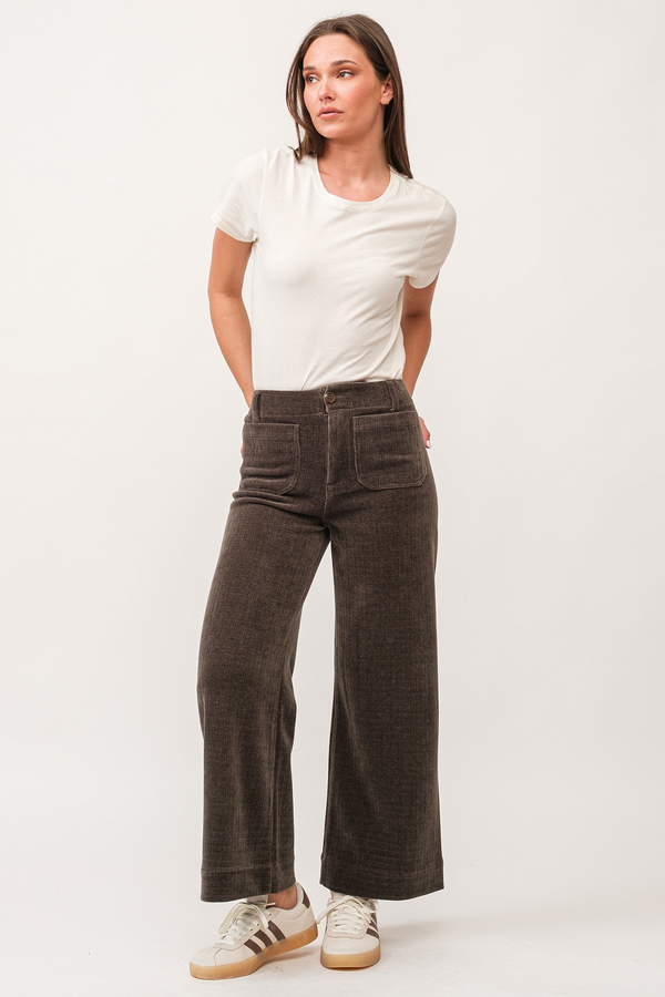 Beige Audrey High Rise Wide Leg Pant | Dark Olive Chenille Jeans