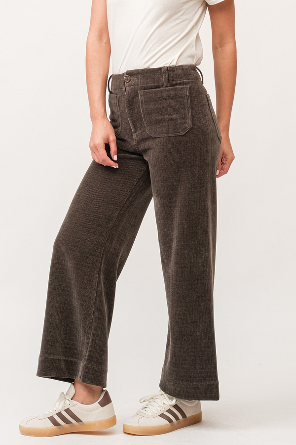 Dark Slate Gray Audrey High Rise Wide Leg Pant | Dark Olive Chenille Jeans