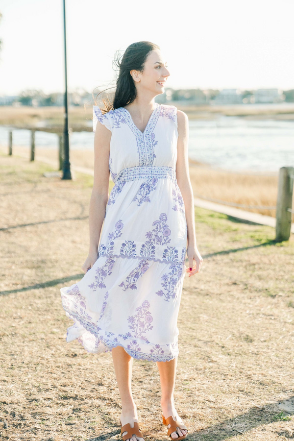 Light Gray Hallie Midi | Violet Orchid Midi Dress