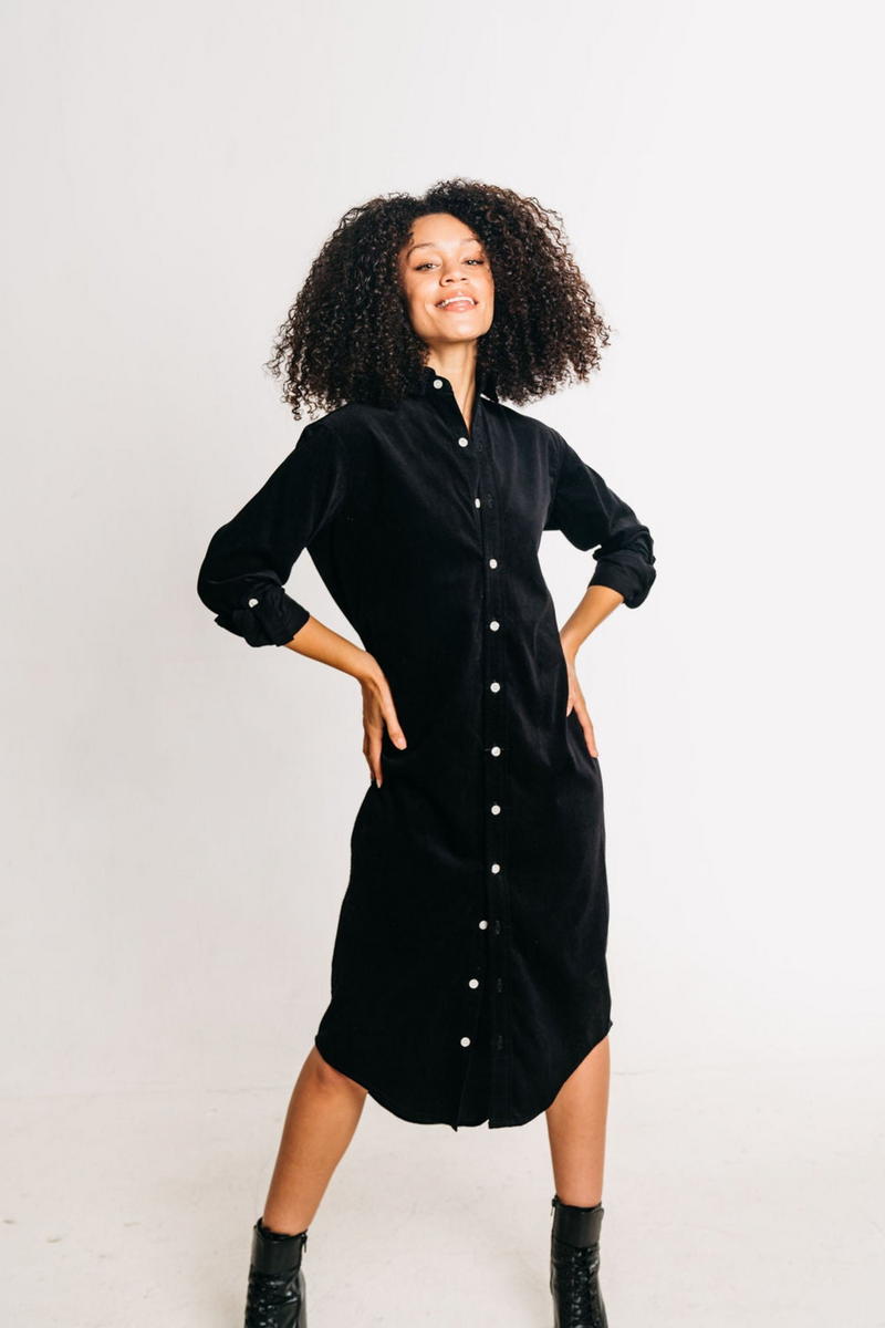 Black Tencel Girlfriend Midi Dress in Black Midi Dress