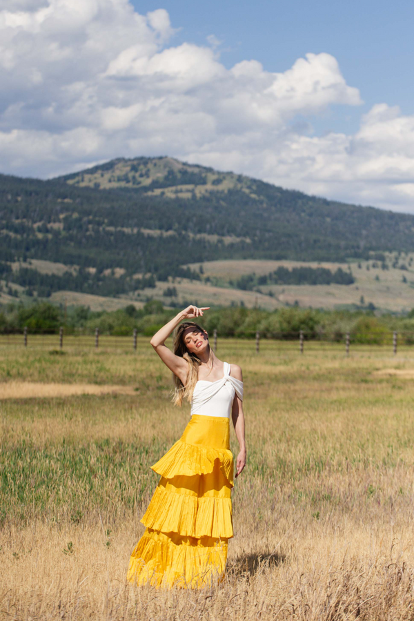 Rosy Brown Rhea Dress in White/Gold Maxi Dress