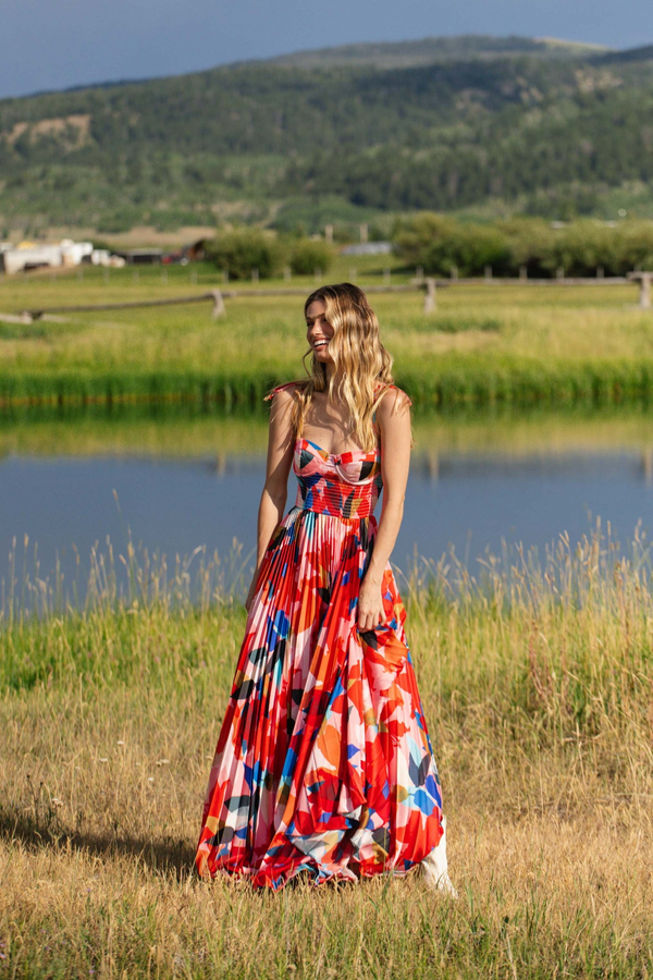 Dim Gray Ayla Dress | Coral Papier Mache Floral Maxi Dress