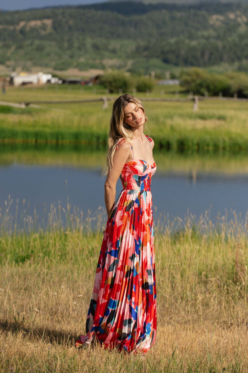 Dim Gray Ayla Dress | Coral Papier Mache Floral Maxi Dress