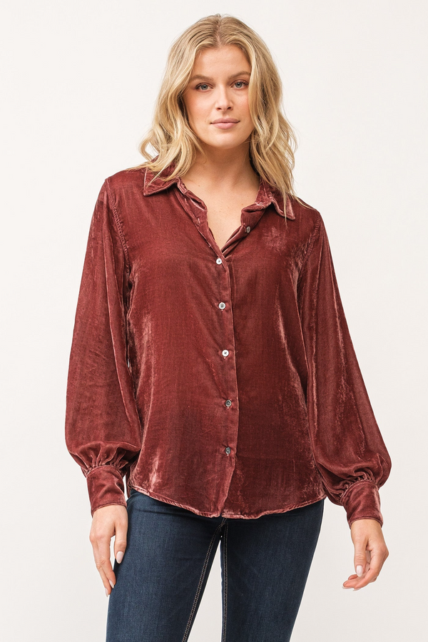 Dark Slate Gray Mirabelle Velvet Button Down Shirt Top