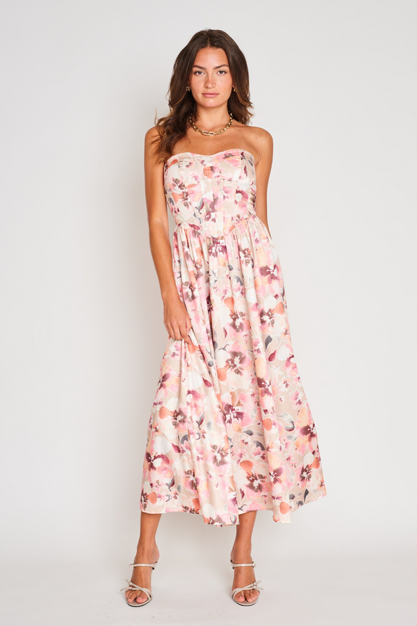 Antique White Clara Dress in Pink Floral Maxi Dress