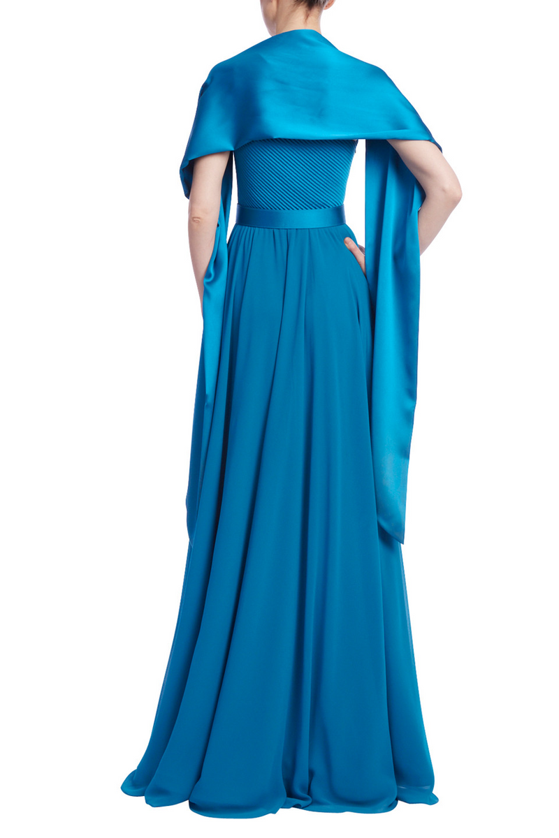 Dark Cyan Sleeveless One Shoulder Gown Formal Dress