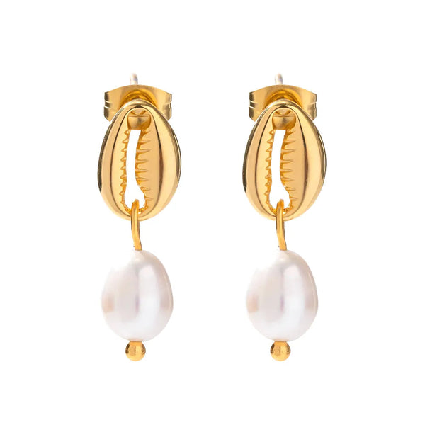 Light Goldenrod Alani Cowrie Shell & Pearl Earrings