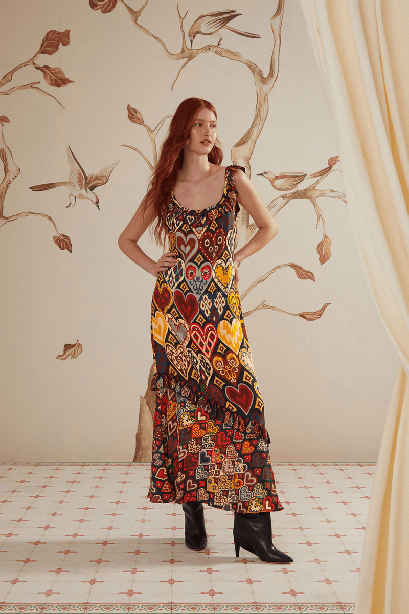 Tan Hearts Ikat Black Maxi Dress Maxi Dress