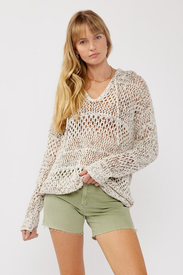 Light Gray Morrison Crochet Hoodie in Ivory/Taupe Hoodie