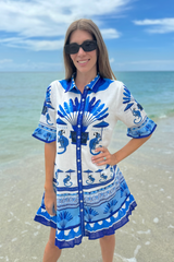 Gray Lisbon Mini Dress in Monkey Placement White Mini Dress