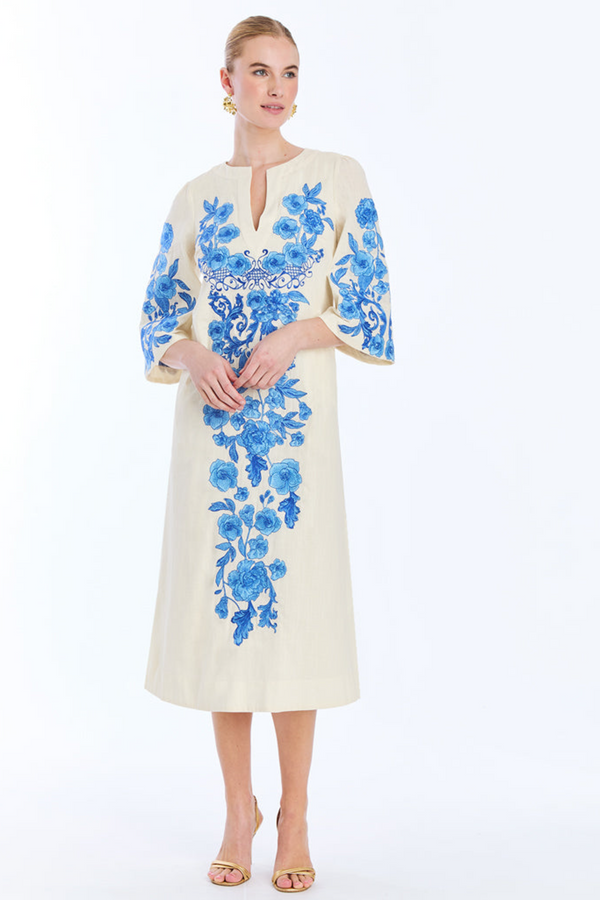 White Smoke Ines Caftan Midi Dress in Ivory Royal Midi Dress