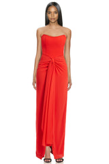 Firebrick Daisy Strapless Draped Waist Gown Formal Dress