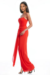 Misty Rose Daisy Strapless Draped Waist Gown Formal Dress